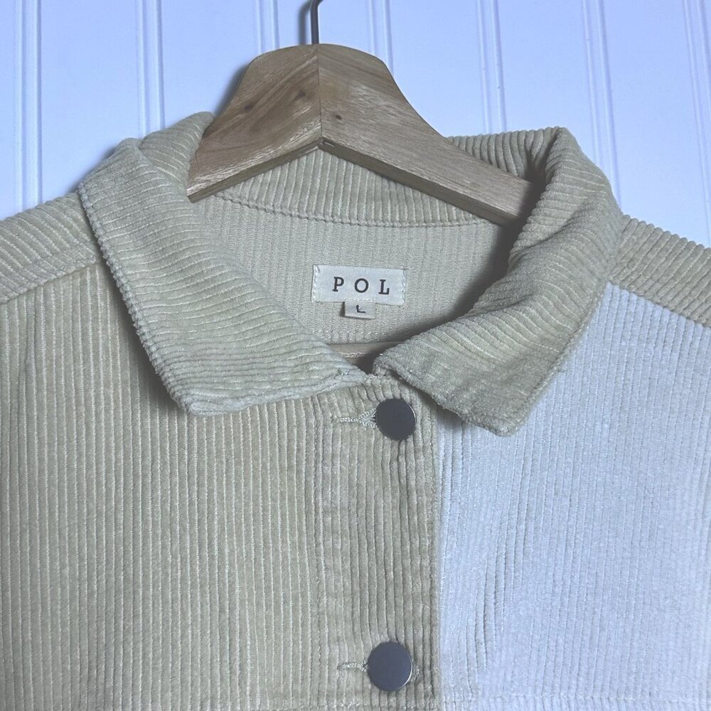 POL Beige Corduroy Distressed Jacket Size Large Casual Two-Tone Color - Picture 2 of 8